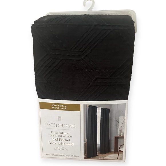 Everhome Embroidered Diamond Wave Balck Blackout Wall Art Curtains NWT - Picture 1 of 7